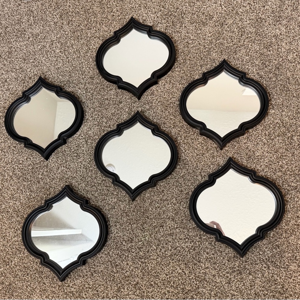 Black Lightweight Plastic Framed Mirror Set of 6